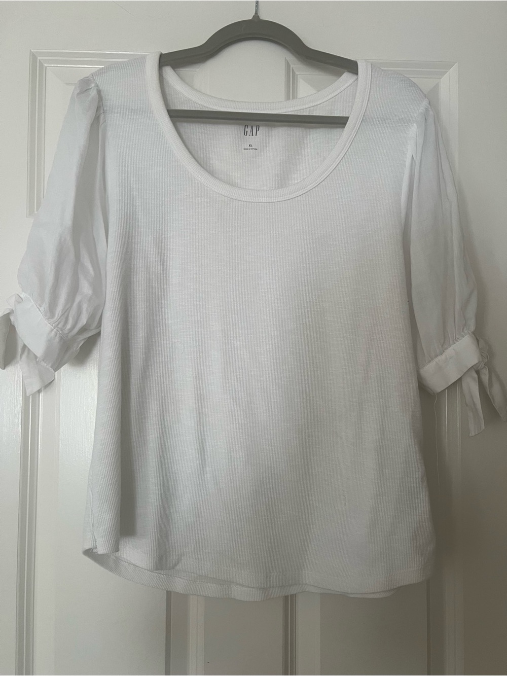 GAP White Scoop Neck Top with Tie Sleeves